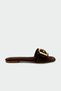 Rios Suede Gold Buckle Detailed Women's Bitter Brown Suede Flat Slippers