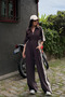 Coffee Design Stripe Detailed Zippered Jumpsuit