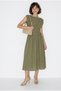 Women's Khaki Lined Pocket Detailed Draped Waist Design Midi Dress 1094 60286370 - 3