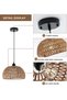 Boho Chandelier Light Fixture, Farmhouse Rattan Pendant Light, Woven Rope Lampshade Rustic Cage Hanging Lamp, E27 Semi Flush Mount Ceiling Light for Kitchen Island Living Dining Room Bedroom - 6