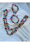 2-Row Multi-Color Shiny Necklace and 2 Bracelets Women's Jewelry Set - 4