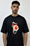 Gullu Cicek Design Printed Oversize Black T-Shirt