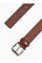 Men's Leather Adjustable Strap Plain Model Brown Belt - 3