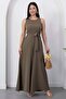 Crew Neck Belted Wide Leg Jumpsuit Grs4017 - 3
