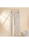 Wide Leg Cotton Linen Trousers, Beige and Grey Ginkgo Leaf Print, Elastic Waist, Casual Style