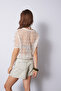 Tricot Blouse with Openwork Sequence Embellishment Detail, Ecru - 4