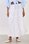 Women's belted pleated long cotton skirt - white - 2