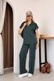 Aveline Polo Collar Women's Set Short Sleeve Relaxed Fit Wide Leg Bottom Top Set - 6