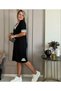 Women's Short Sleeve V-Neck Rib Detailed Pocket Knee Length Viscose Dress - 4