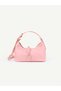 Wrinkled Textured Pink Shk328 Women's Baguette Hand, Arm and Shoulder Bag with Gold Tip Detail and Drawstring Accessory