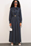 Women's Belted Polka Dot Hijab Dress 1537 - Navy Blue - 3