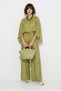 Women's Oil Green Cape Blouse Elastic Waist Tie Loose Trousers Beach Suit 4152 60286385