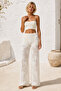 Women's Ecru Knitted Beachwear Pants Openwork Floral Patterned High Waist Wide Leg Beach Pants 004 - 5