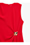 Metal Accessory Detailed Crew Neck Sleeveless Long Crepe Dress - 8