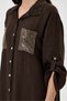 Brown Italian 100% Linen Fold-Over Short Sleeve Linen Shirt Dress with Sequin Detail on the Pocket and Back, Size 38 - 42 - 5