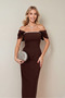Women's Brown Color Stone-Detail Collar Atlas Fabric Long Length Wedding Engagement Prom Dinner Dress - 3