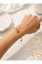 Gold Color Pink Stone Bow Bracelet |   Elegant Flower Detailed Women's Bracelet |   Stylish and Modern Design - 2