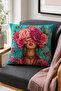 Flower Crowned Woman Butterfly Patterned Decorative Throw Pillow Cover Bohemian Home Decor 43X43 cm - 7