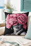 Black Background with Pink Flowers Women's Decorative Throw Pillow Cover Modern Bohemian Decor 43X43 cm - 6