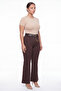 Women's Coffee Color Summer High Waist Belted Spanish Flare Pants with Accessories - 2
