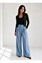 Women's Natural Linen Textured Wide-Leg Trousers with Pockets - 2