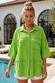 Pistachio Green Shirt Collar 3/4 Sleeve Buttoned Pocket Embroidered Star Appliqué Cotton Woven Shirt 75 65 - 5