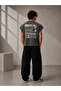 Mentality Printed Oversize Worker Boxy Fit Sleeveless Crew Neck T-Shirt