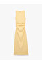 Drape Detailed Crew Neck Sleeveless Textured Cobalt Blue Bodycon Dress - 5