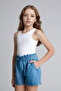 Blue Denim Shorts with Belted Tie for Girls G6380A826Sm - 3
