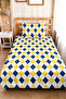 Yellow Navy Blue Geometric Youth Room Single Pique Set - Modern Plaid 160X220 cm Bedspread - 4