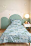 Daisy Floral Blue Youth Room Single Pique Set - Botanical Green 160X220 cm Bedspread - 4