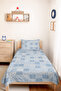 Blue Geometric Youth Room Single Pique Set - Modern White 160X220 cm Quilted Bedspread - 2