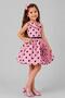 Girl's Pink Dress with Spotted Pattern on the Skirt and Rose Brooch on the Sleeves