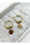 Steel Gold Stone Dangle Leaf Hoop Earrings - 5