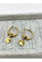 Steel Gold Stone Dangle Leaf Hoop Earrings - 2