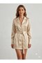 Women's Shirt Collar Belted Mini Satin Dress - 6