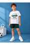 Summer Vintage 1978 Printed Boys' Green Shorts and White T-Shirt Set