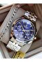 Functions Active, in Stylish Box, Silver Steel Cord, Navy Blue Dial, Men's Wristwatch with Calendar + Chain Bracelet - 5