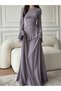 Grey Ruffle Detail Bell Sleeves Maxi Dress - 4