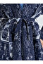 Dark Blue All Over Print Plisse Abaya with Tie-Belt - 4