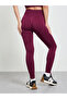 Burgundy Tol Texture Broad Waistband Leggings - 4