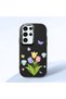 Samsung Galaxy S24 Ultra Compatible Case Camera Protective Black Silicone Couple Phone Case with Floral Pattern