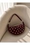 Women's Burgundy Metal Staple Detailed Double Strap Shoulder Bag