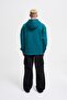 Men's Middle Finger Printed Hooded Oversize Sweatshirt Petrol Green - 4