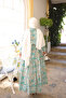 Mint Green Half Buttoned Layered Skirt Dress with Elastic Sleeves - 5