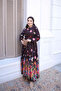 Brown Half-Buttoned Layered Dress with Elastic Sleeves - 2