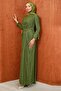 Khaki Front Detailed Laced Evening Dress - 4