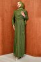 Khaki Front Detailed Laced Evening Dress