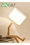 3-Color LED Table Lamp Fabric Lampshade Online Switch Bedside Lamp Solid Wood Base Night Light Home - 2