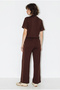 Women's Bitter Brown Modal Fabric Stand Collar Cardigan with Stopper Detail Wide Leg Pants Set 2664 60286402 - 5